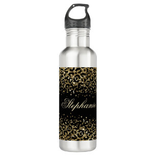 Monogram zwarte goudluis afdrukken Glitter Trendy Waterfles