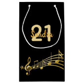 Monogram zwarte goudmuzieknoten op jaardag klein cadeauzakje (Achterkant)