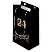 Monogram zwarte goudmuzieknoten op jaardag klein cadeauzakje (Voorkant Gekanteld)