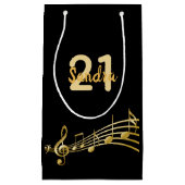 Monogram zwarte goudmuzieknoten op jaardag klein cadeauzakje (Voorkant)