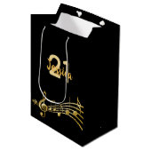 Monogram zwarte goudmuzieknoten op jaardag medium cadeauzakje (Voorkant Gekanteld)