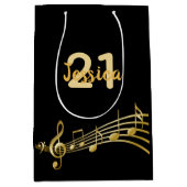 Monogram zwarte goudmuzieknoten op jaardag medium cadeauzakje (Voorkant)