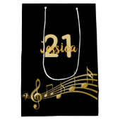 Monogram zwarte goudmuzieknoten op jaardag medium cadeauzakje (Achterkant)