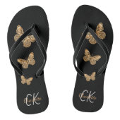 Monogram zwarte goudvlinder teenslippers (Voetbed)