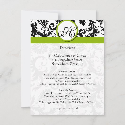 Monogram zwarte & Groene Damasdirectiekaart Kaart (Voorkant)