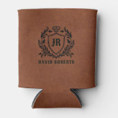 Monogram Zwarte Heraldische Crest Bruin Kunstleer Blikjeskoeler (Voorkant)