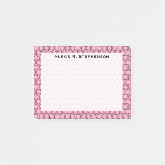 Monogram Zwarte Honingraat op Anjer Roze Post-it® Notes (Voorkant)