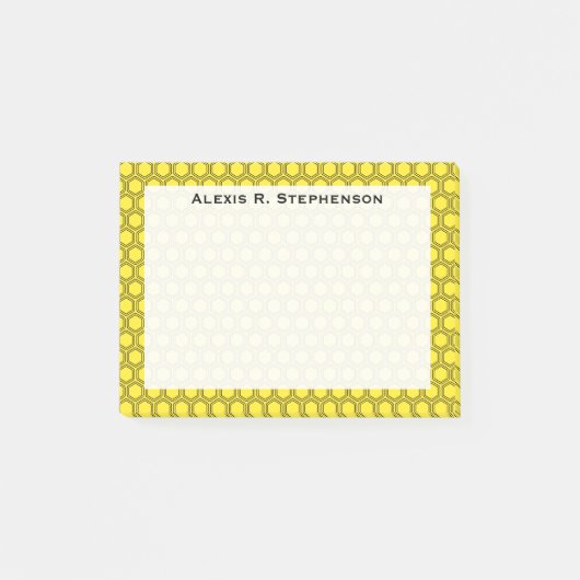 Monogram Zwarte Honingraat op Geel Post-it® Notes (Voorkant)