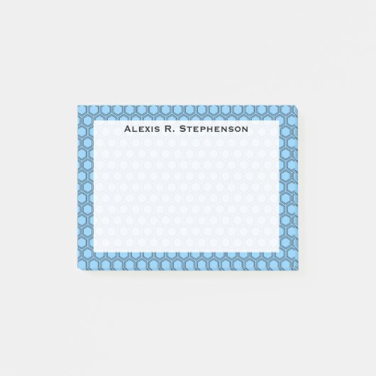 Monogram Zwarte Honingraat op Hemelblauw Post-it® Notes (Voorkant)