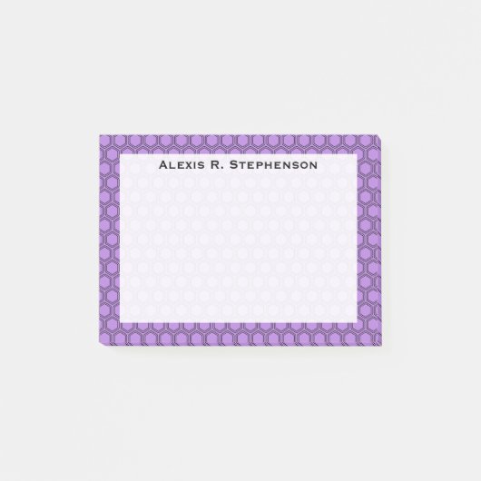 Monogram Zwarte Honingraat op Lavendel Paars Post-it® Notes (Voorkant)