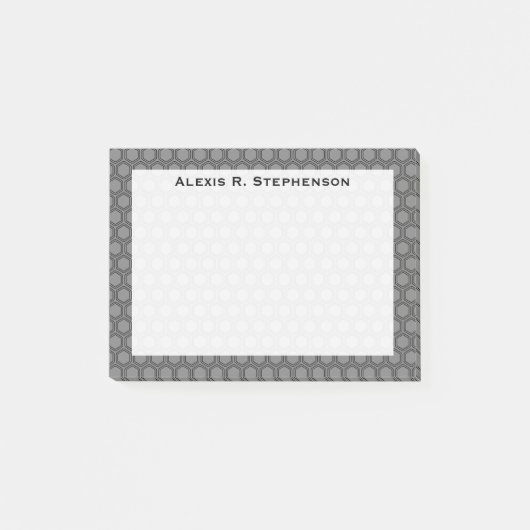 Monogram Zwarte Honingraat op Middengrijs Post-it® Notes (Voorkant)