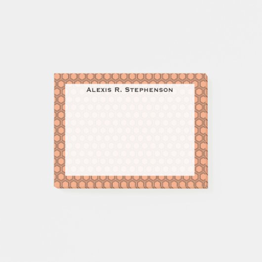 Monogram Zwarte Honingraat op Perzik Post-it® Notes (Voorkant)