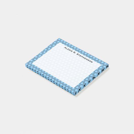 Monogram zwarte honingraat op Sky Blue Post-it® Notes (Schuin)