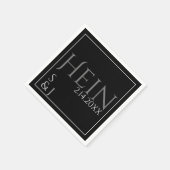 Monogram Zwarte Initialen Datum Trouwen  Servet (Hoek)