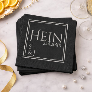 Monogram Zwarte Initialen Datum Trouwen  Servet