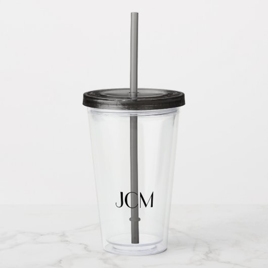 Monogram zwarte Initialen of naam Acryl Drinkbeker (Voorkant)