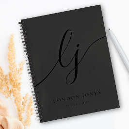 Monogram Zwarte Kalligrafie Initialen Elegant Scri Notitieboek