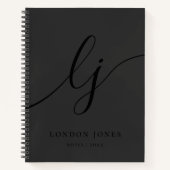 Monogram Zwarte Kalligrafie Initialen Elegant Scri Notitieboek (Voorkant)