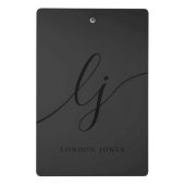 Monogram zwarte kalligrafie Initialen Professional Mini Klembord (Achterkant)