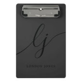 Monogram zwarte kalligrafie Initialen Professional Mini Klembord (Voorkant)