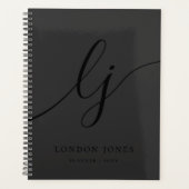 Monogram Zwarte Kalligrafie Initialen Zakelijk log Planner (Voorkant)