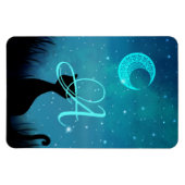 Monogram zwarte kat Starry sky moderne illustratie Magneet (Horizontaal)