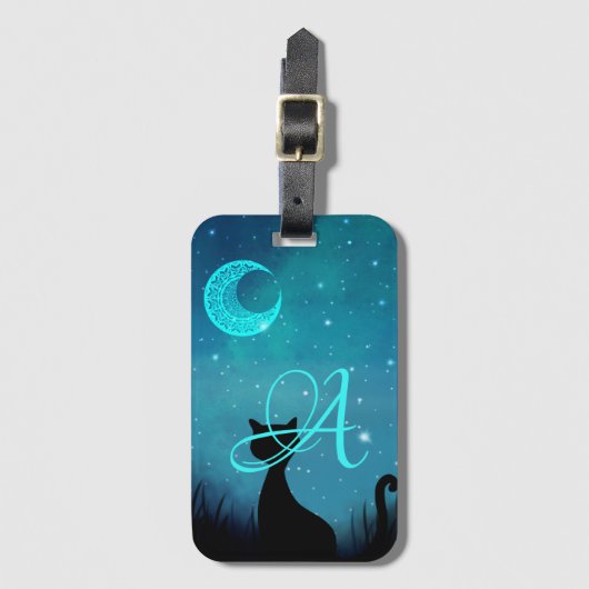 Monogram zwarte kattesterhemelillustratie bagagelabel (Voorkant (verticaal))