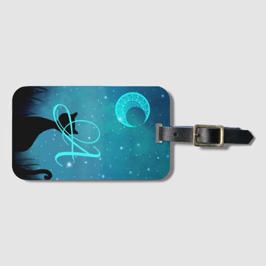 Monogram zwarte kattesterhemelillustratie bagagelabel (Voorkant (horizontaal))