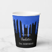 Monogram zwarte koningsblauw glitter drift papieren bekers (Achterkant)