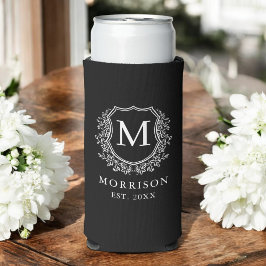 Monogram Zwarte Kreeft Moderne Botanische Huwelijk Seltzer Blikjeskoeler