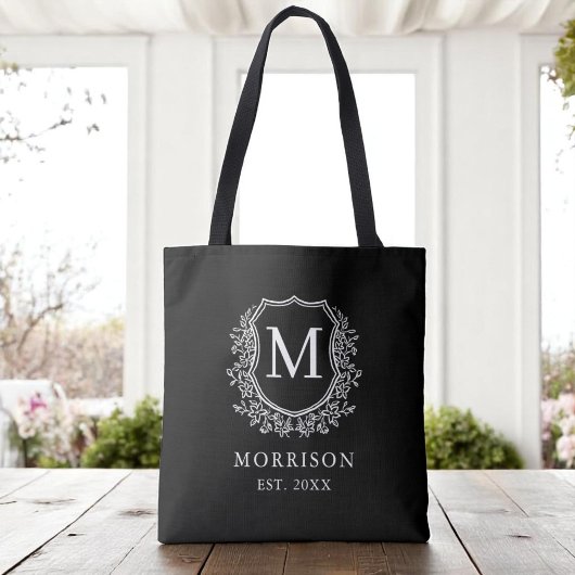 Monogram Zwarte Kreeft Moderne Botanische Huwelijk Tote Bag