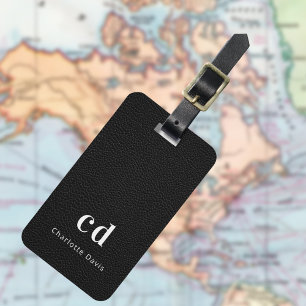 Monogram zwarte lederen textuur bagagelabel