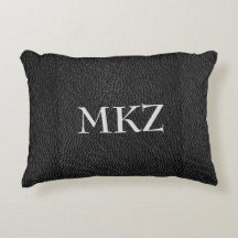Monogram Zwarte Leer Look Accent Kussen