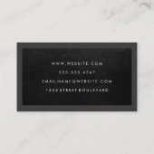 Monogram | Zwarte Leer Textuur | Donkere Rand Visitekaartje (Achterkant)