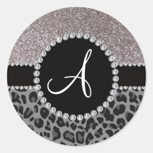 Monogram zwarte luipaard ronde sticker