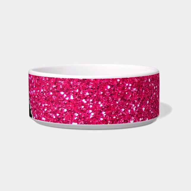 Monogram zwarte luipaard roze glitter voerbakje (Rechts)
