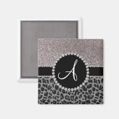Monogram zwarte luipaard zilverglitter magneet (Voorkant / Achterkant)