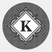 Monogram Zwarte Mandala Ronde Sticker (Voorkant)