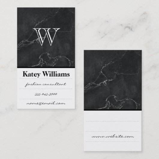 Monogram | Zwarte marmer | Lux Visitekaartje (Voorkant / Achterkant)