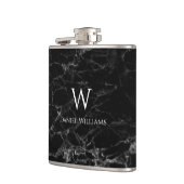 Monogram Zwarte Marmer Witte Naam Modern Eerlijk Heupfles (Links)