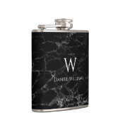 Monogram Zwarte Marmer Witte Naam Modern Eerlijk Heupfles (Rechts)