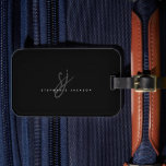 Monogram zwarte minimalistische handgeschakelde In Bagagelabel<br><div class="desc">Black Minimalist Hand Lettered Initialen Monogram Bagagelabel</div>