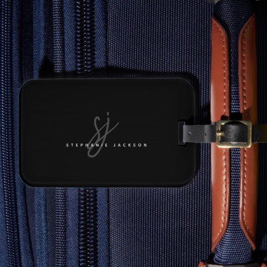 Monogram zwarte minimalistische handgeschakelde In Bagagelabel (Voorkant Insitu 4)