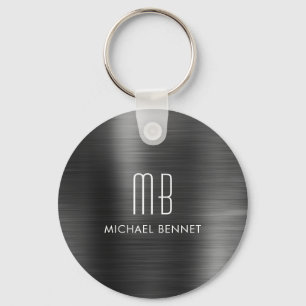Monogram Zwarte Nep Geborsteld Metaal Sleutelhanger