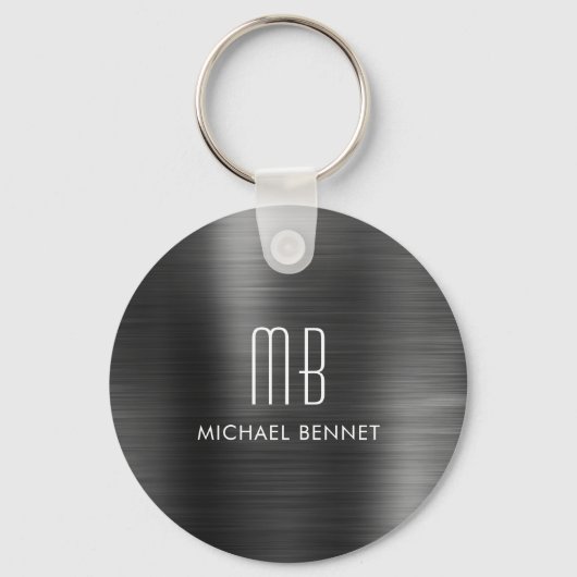 Monogram Zwarte Nep Geborsteld Metaal Sleutelhanger (Voorkant)