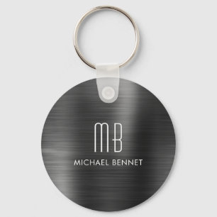 Monogram Zwarte Nep Geborsteld Metalen Sleutelhang Sleutelhanger