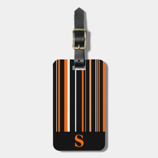 Monogram Zwarte Oranje Barcode Streep Bagagelabel (Voorkant verticaal)