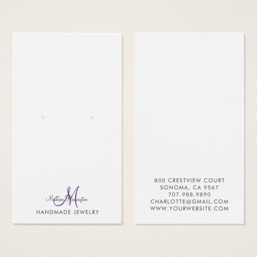Monogram zwarte Paarse Violet Earring Display Kaar Visitekaartje (Voorkant /achterkant)