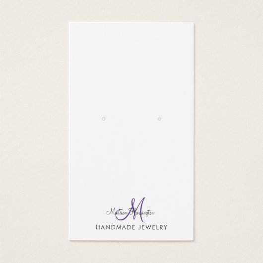 Monogram zwarte Paarse Violet Earring Display Kaar Visitekaartje (Voorkant)