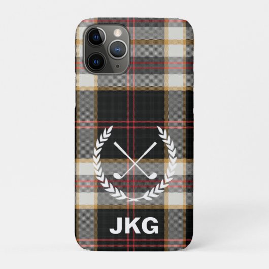 Monogram Zwarte Plaid Golfclubs Lauwerkrans Case-Mate iPhone Case (Achterkant)